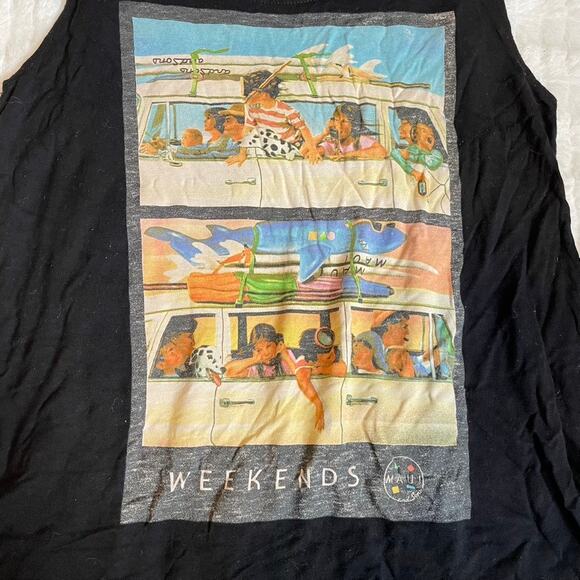 MAUI AND SONS Large Black Flowy Tank Top Beach Vintage Graphic Top Blouse Soft - Picture 2 of 3